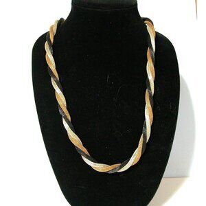 Gold, Black & Silver Mesh Twisted Braided Necklace 30 Inches
